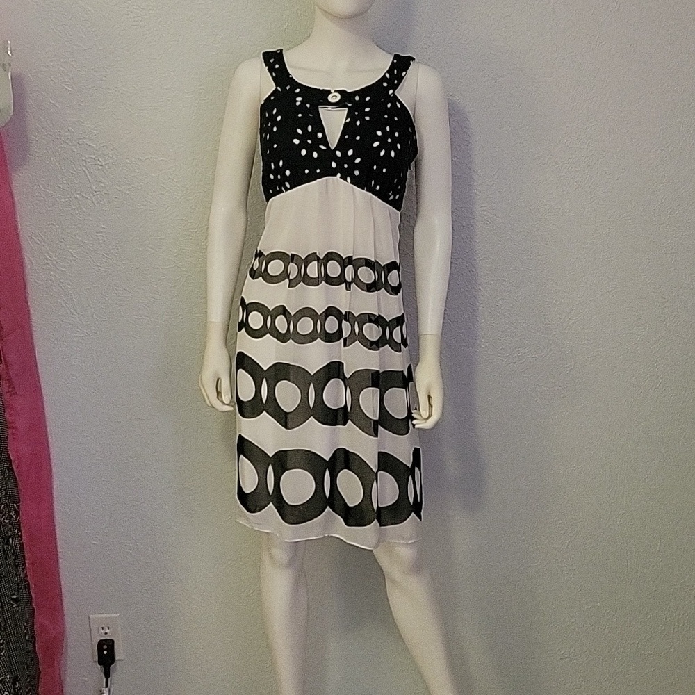 Sangria Monochrome Halter Atomic Mod Babydoll High Waist Chiffon Jumper Dress - Picture 3 of 9